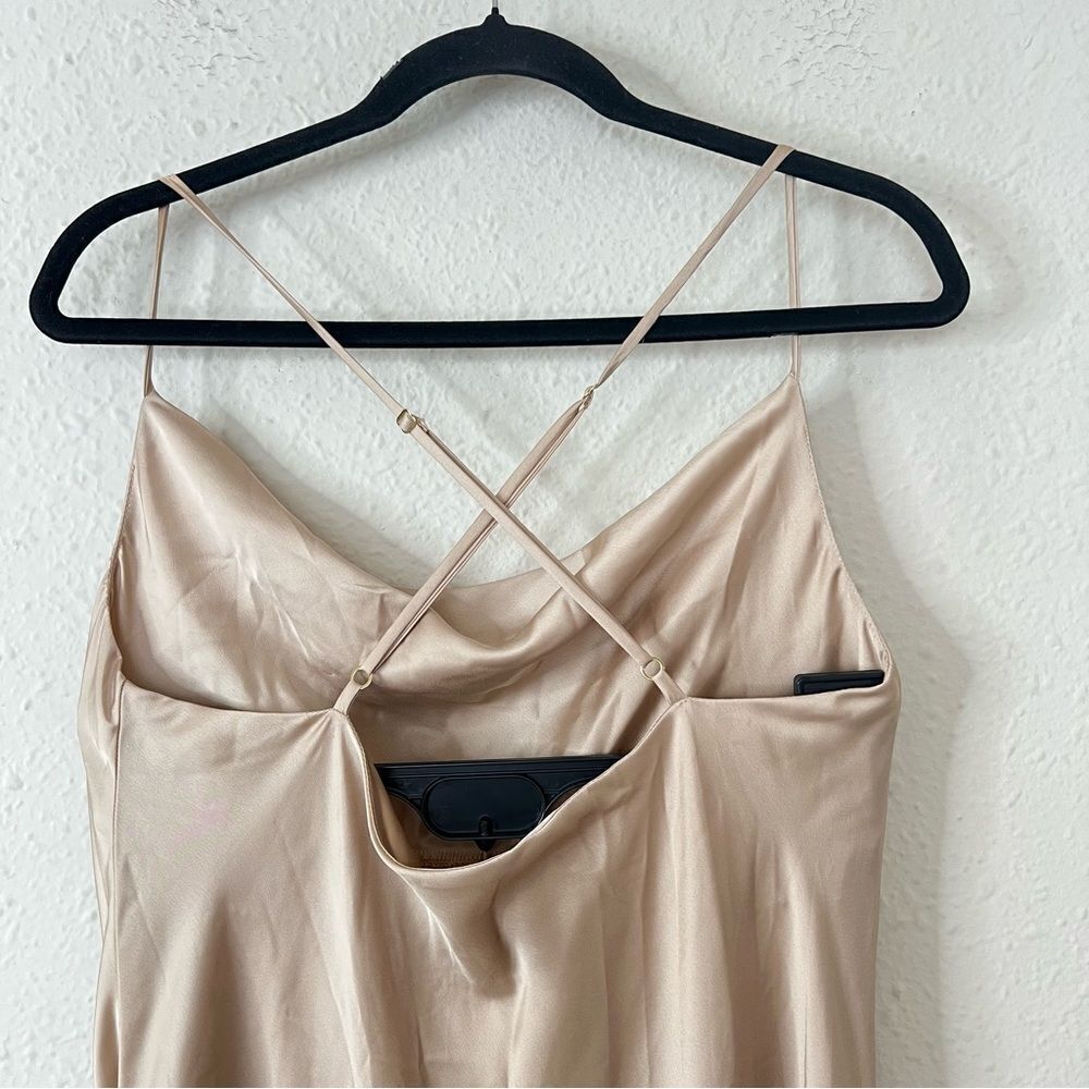 Show Me Your Mumu Verona Cowl Satin Midi Dress in Champagne Size Large