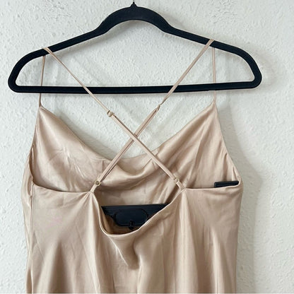 Show Me Your Mumu Verona Cowl Satin Midi Dress in Champagne Size Large