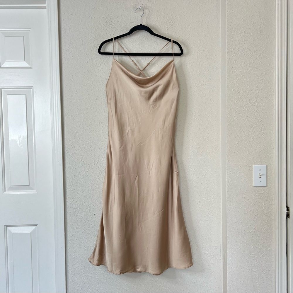 Show Me Your Mumu Verona Cowl Satin Midi Dress in Champagne Size Large