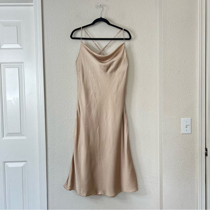 Show Me Your Mumu Verona Cowl Satin Midi Dress in Champagne Size Large