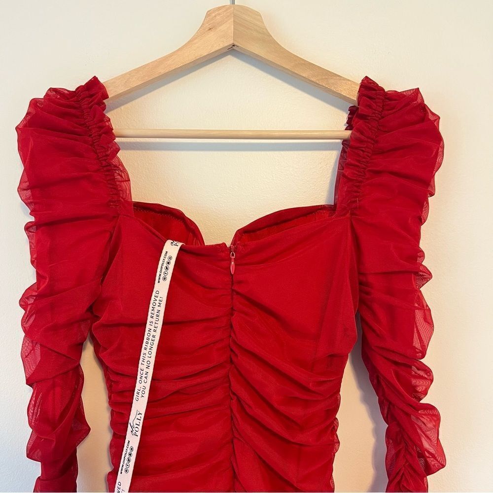 Oh Polly True For You Ruched Sexy Mesh Cut Out Mini Dress Red NEW Size 6