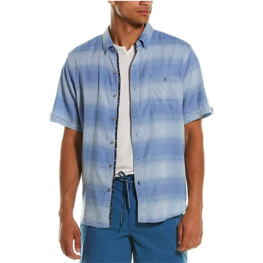 Tommy Bahama Ocean Fade Camp Shirt Button Down Size 2XLB Short Sleeve Blue
