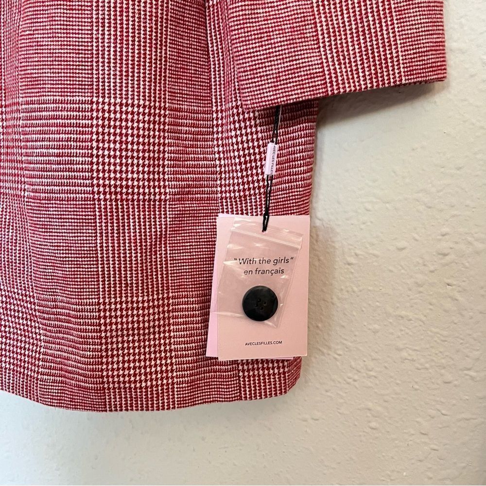Anthropologie Avec Les Filles Red Houndstooth Plaid Longline Blazer NEW Size XL