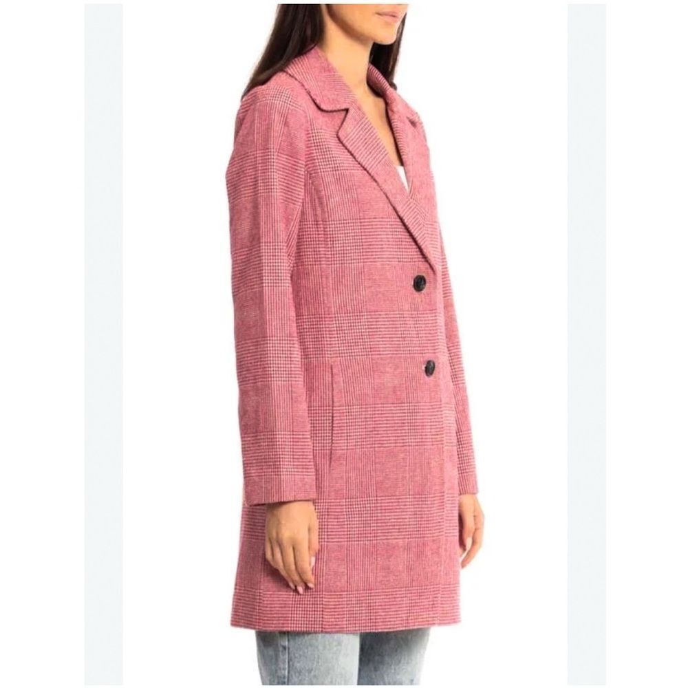 Anthropologie Avec Les Filles Red Houndstooth Plaid Longline Blazer NEW Size XL