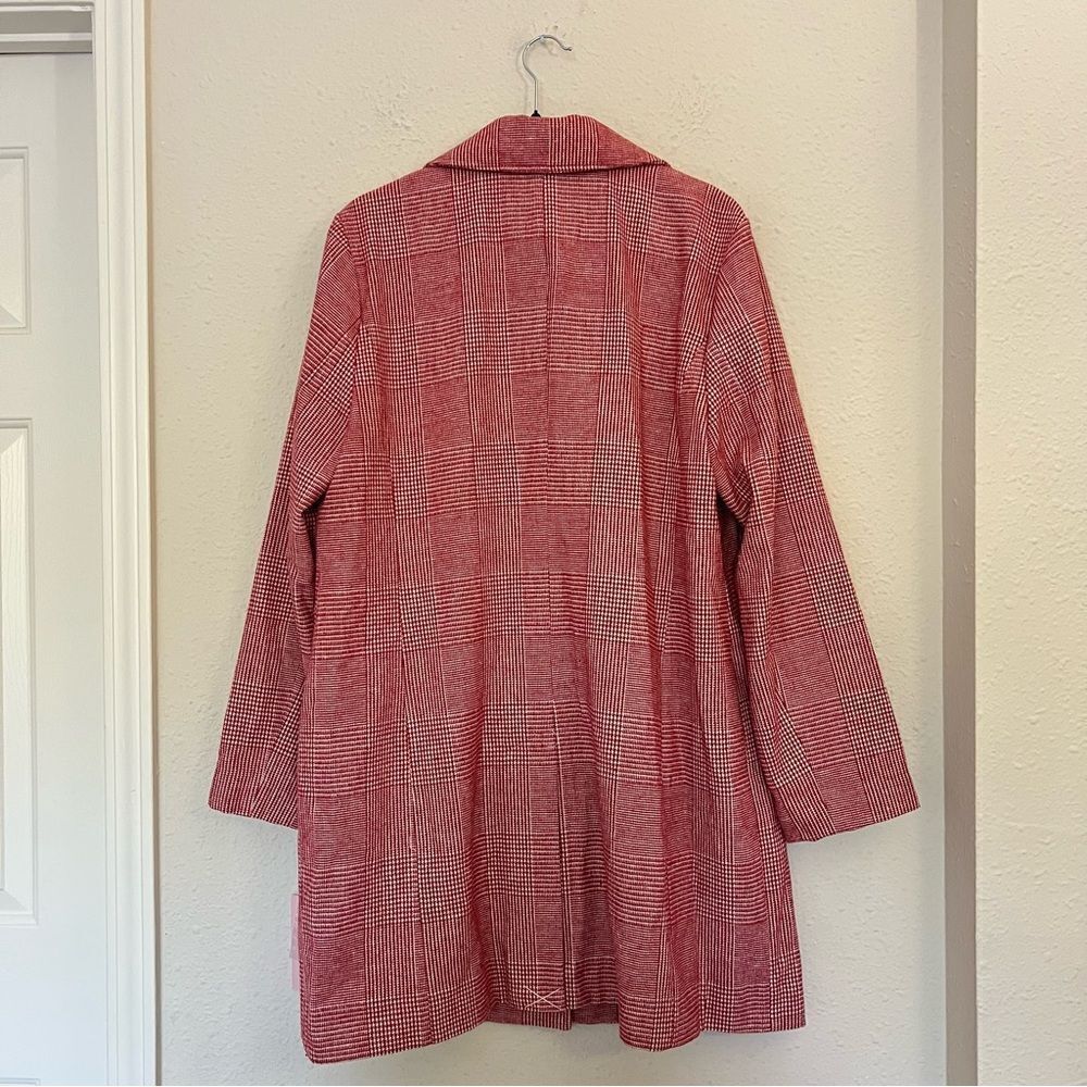 Anthropologie Avec Les Filles Red Houndstooth Plaid Longline Blazer NEW Size XL
