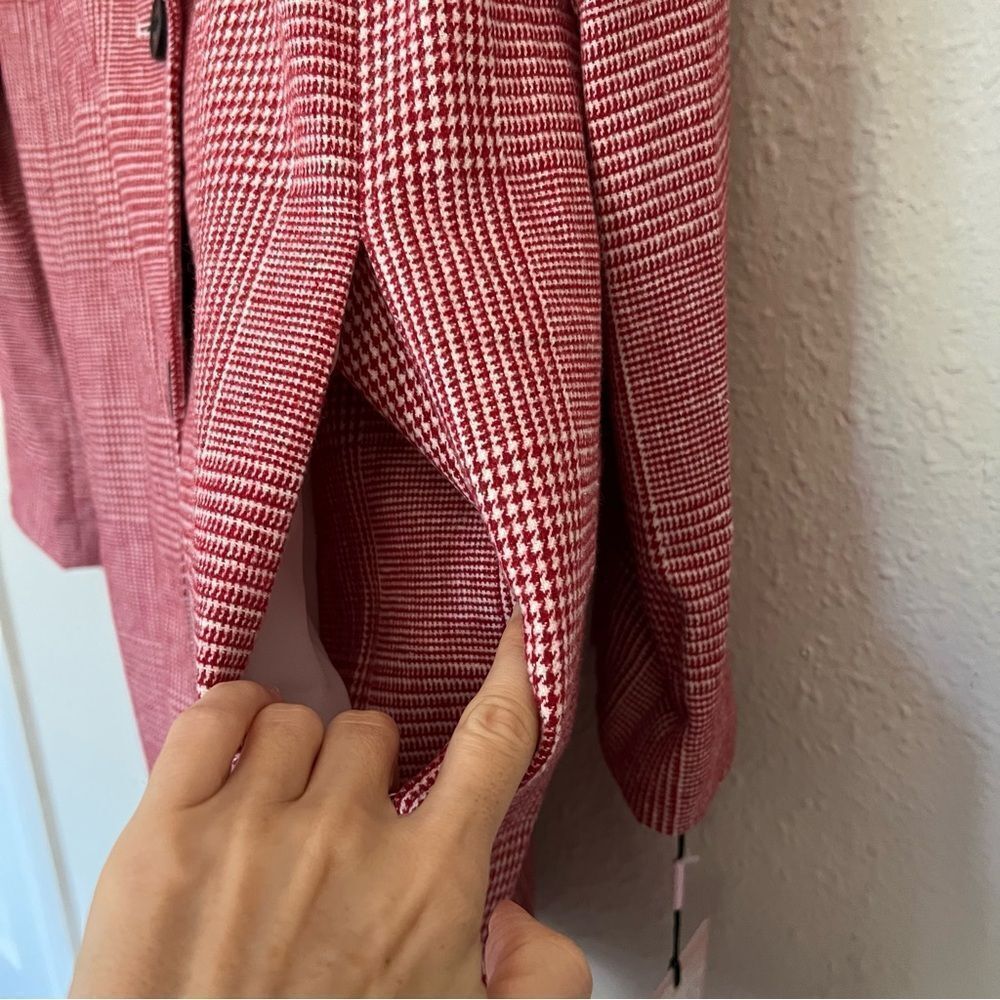 Anthropologie Avec Les Filles Red Houndstooth Plaid Longline Blazer NEW Size XL