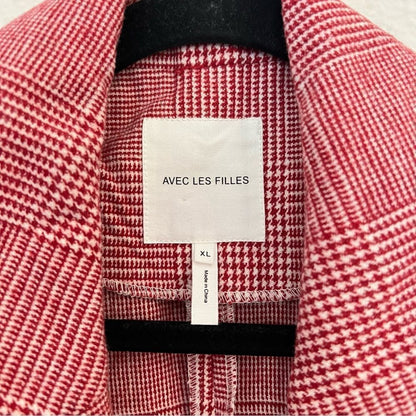Anthropologie Avec Les Filles Red Houndstooth Plaid Longline Blazer NEW Size XL