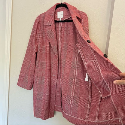 Anthropologie Avec Les Filles Red Houndstooth Plaid Longline Blazer NEW Size XL