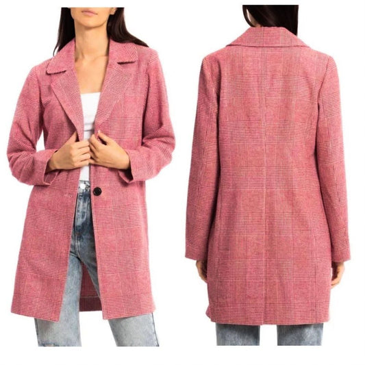 Anthropologie Avec Les Filles Red Houndstooth Plaid Longline Blazer NEW Size XL