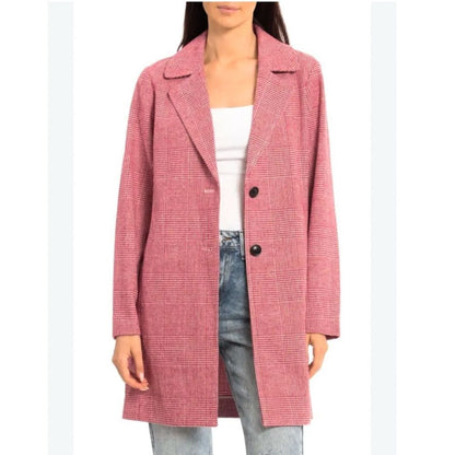 Anthropologie Avec Les Filles Red Houndstooth Plaid Longline Blazer NEW Size XL