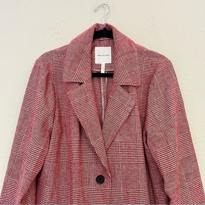 Anthropologie Avec Les Filles Red Houndstooth Plaid Longline Blazer NEW Size XL