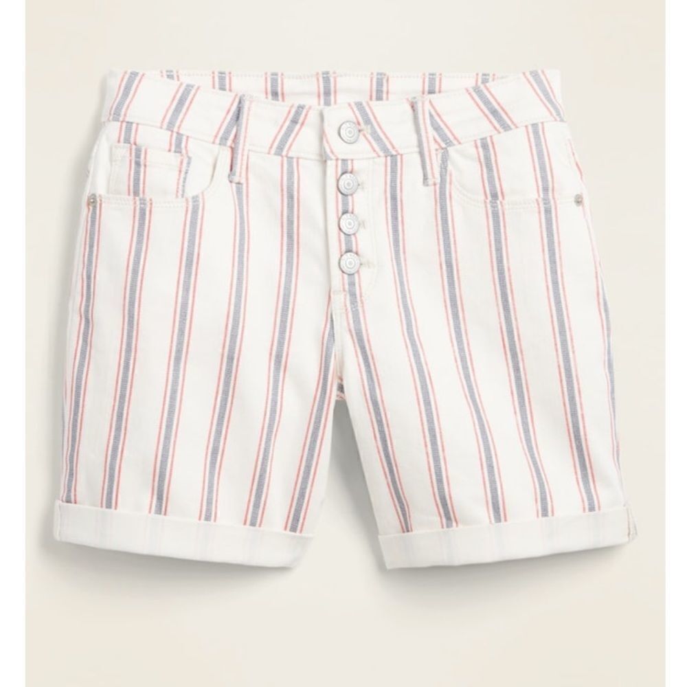 Old Navy Mid Rise Button-Fly Multi-Stripe Jean Shorts Size 6