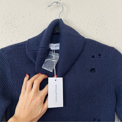 Lovers and Friends Keeney Mini Sweater Dress in Navy Blue NEW Size XS Wool Blend
