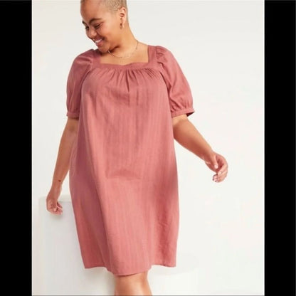 Women's Puff-Sleeves Dobby Mini Swing Dress Size XXL