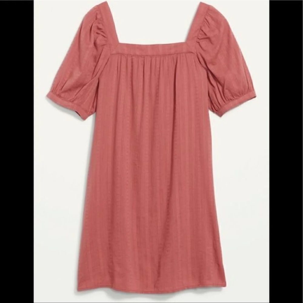 Women's Puff-Sleeves Dobby Mini Swing Dress Size XXL