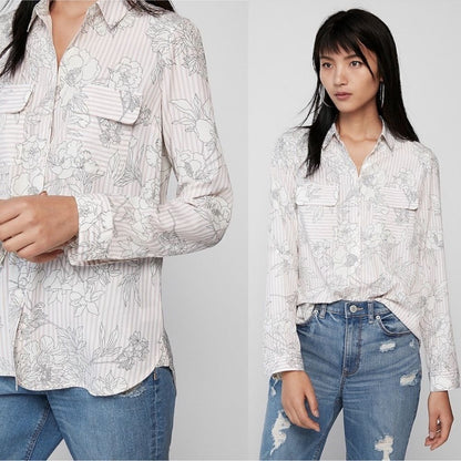 Express The City Shirt Silky Floral Button Down Shirt NEW Size XS