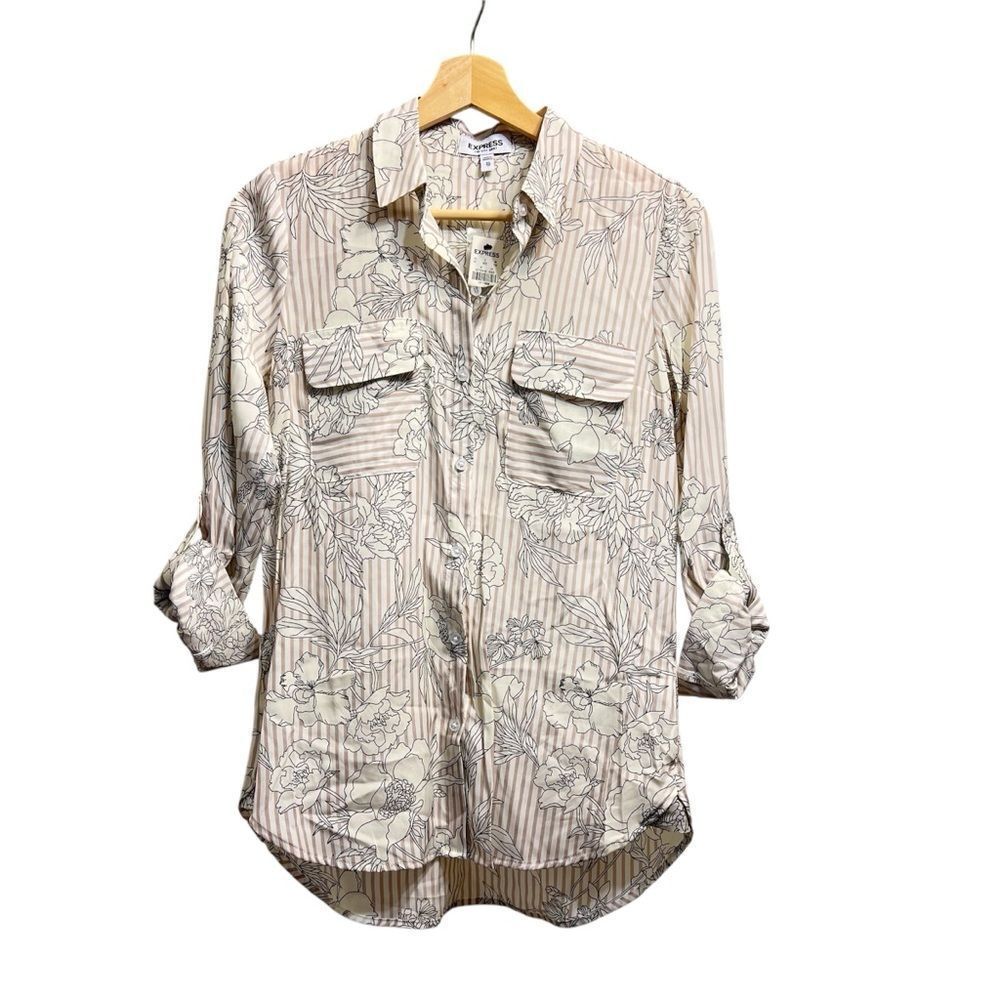 Express The City Shirt Silky Floral Button Down Shirt NEW Size XS