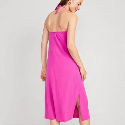 Old Navy Pink Slub-Knit Halter Midi Shift Dress NEW Size Small