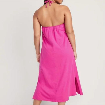 Old Navy Pink Slub-Knit Halter Midi Shift Dress NEW Size Small