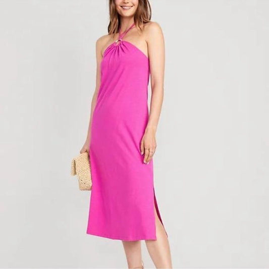 Old Navy Pink Slub-Knit Halter Midi Shift Dress NEW Size Small