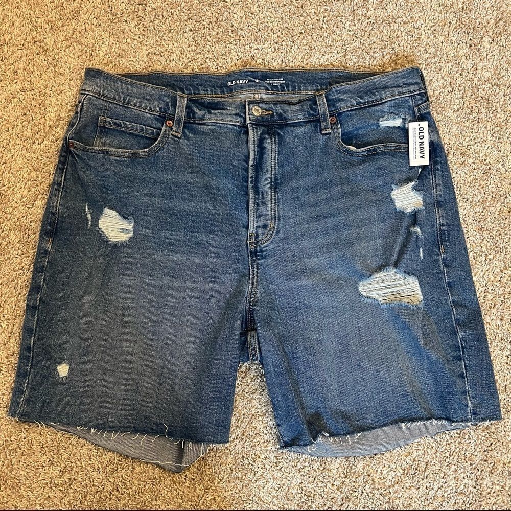 Old Navy Extra High Waisted Straight Button Fly Cut-Off Ripped Jean Shorts