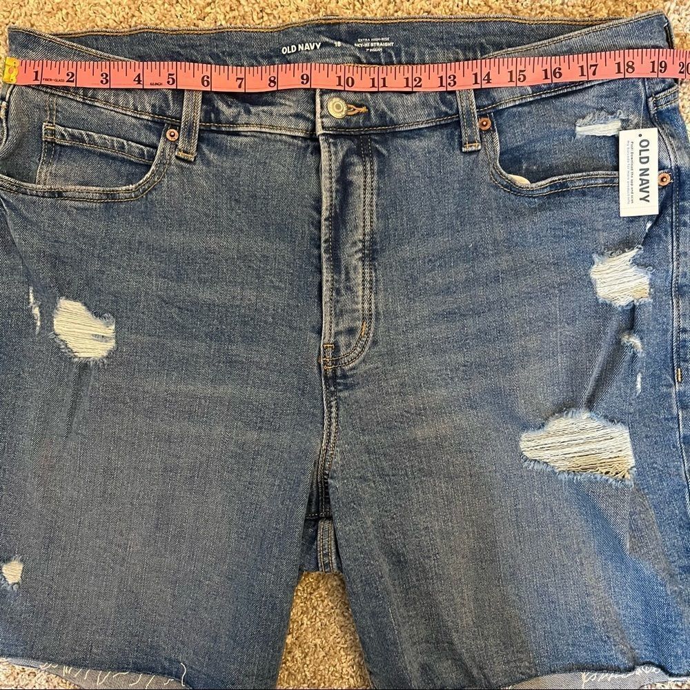 Old Navy Extra High Waisted Straight Button Fly Cut-Off Ripped Jean Shorts