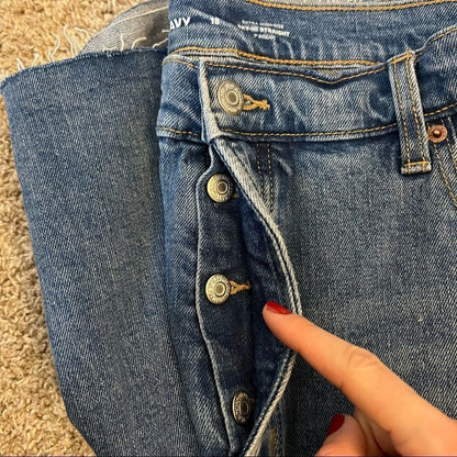 Old Navy Extra High Waisted Straight Button Fly Cut-Off Ripped Jean Shorts