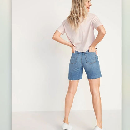 Old Navy Extra High Waisted Straight Button Fly Cut-Off Ripped Jean Shorts