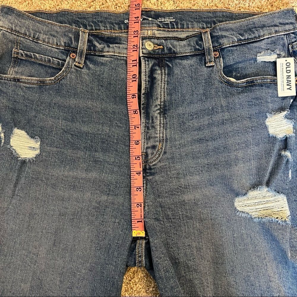Old Navy Extra High Waisted Straight Button Fly Cut-Off Ripped Jean Shorts