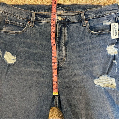 Old Navy Extra High Waisted Straight Button Fly Cut-Off Ripped Jean Shorts