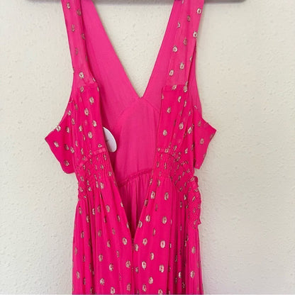 En Creme Pink Metallic Ruffled Maxi Dress Size Medium NEW