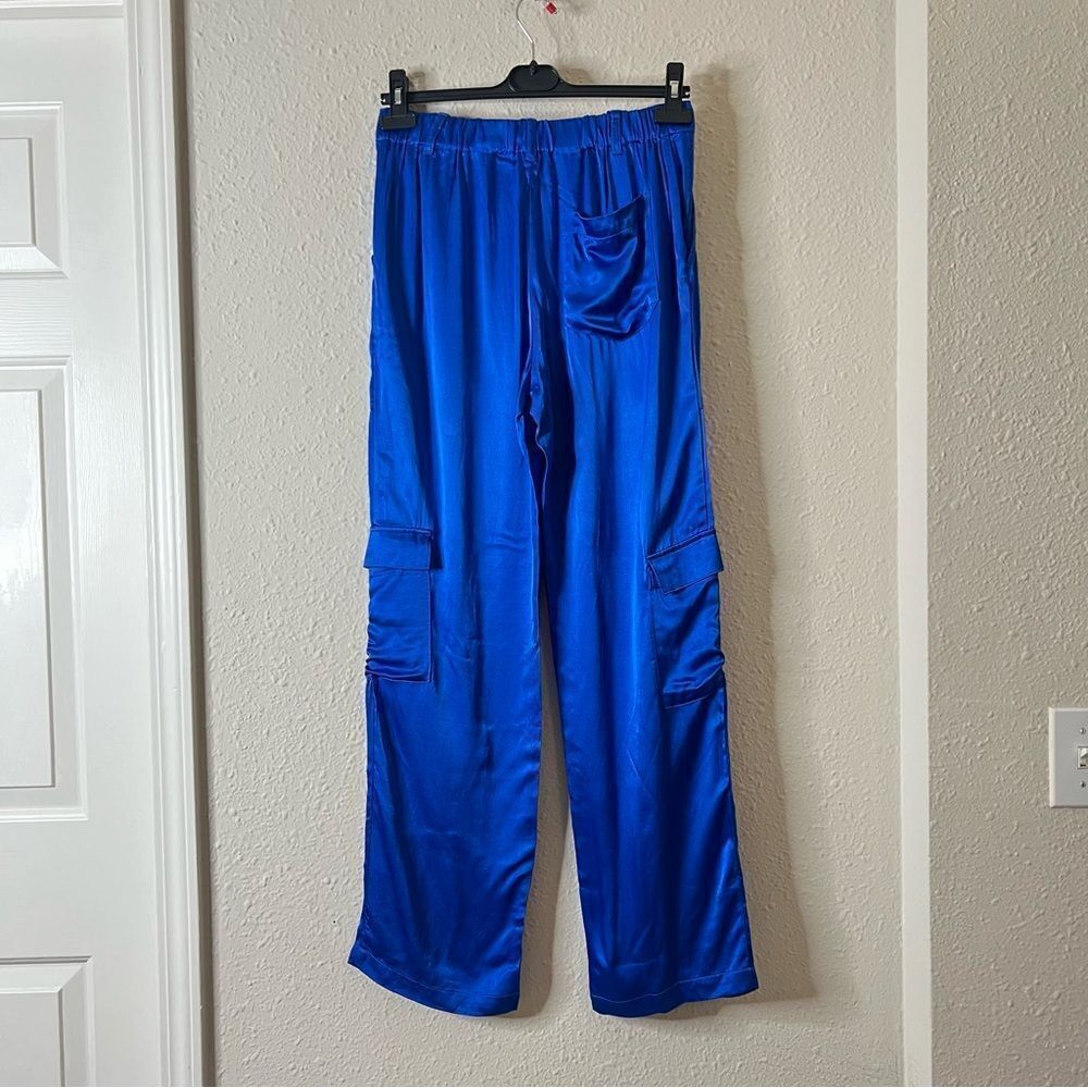 YFB Young Fabulous & Broke Satin Cargo Pants NEW Size Small in Royal Blue