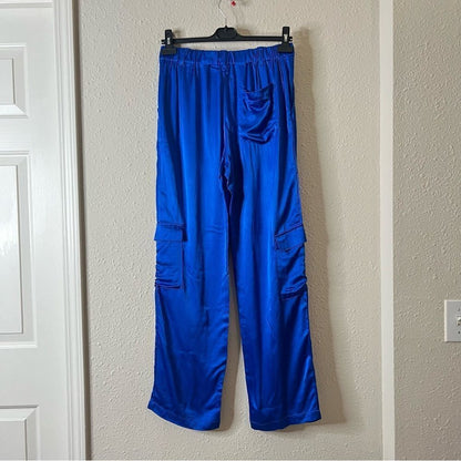 YFB Young Fabulous & Broke Satin Cargo Pants NEW Size Small in Royal Blue