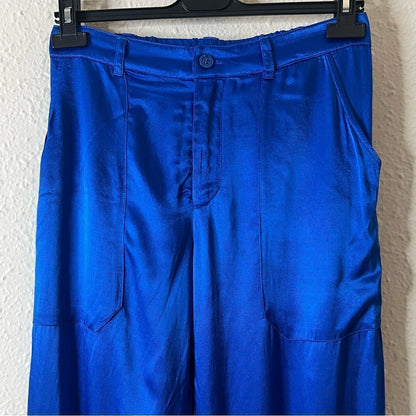 YFB Young Fabulous & Broke Satin Cargo Pants NEW Size Small in Royal Blue