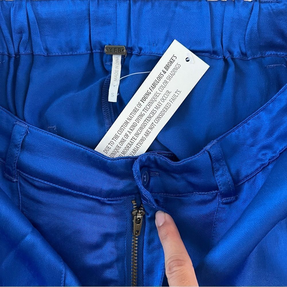 YFB Young Fabulous & Broke Satin Cargo Pants NEW Size Small in Royal Blue