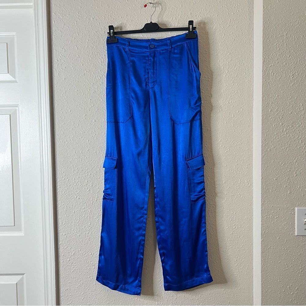 YFB Young Fabulous & Broke Satin Cargo Pants NEW Size Small in Royal Blue