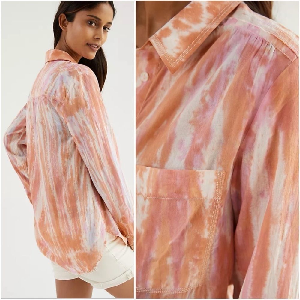 Anthropologie Pilcro Tie Dye Buttondown Shirt Orange Long Sleeve Size Small