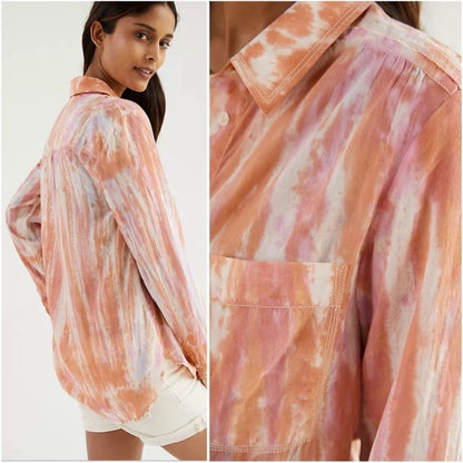 Anthropologie Pilcro Tie Dye Buttondown Shirt Orange Long Sleeve Size Small