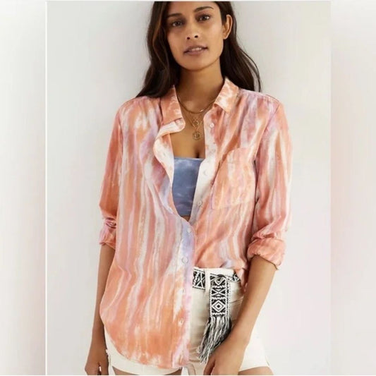 Anthropologie Pilcro Tie Dye Buttondown Shirt Orange Long Sleeve Size Small