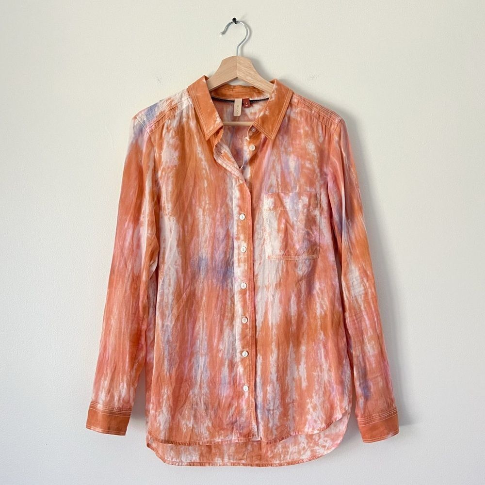 Anthropologie Pilcro Tie Dye Buttondown Shirt Orange Long Sleeve Size Small