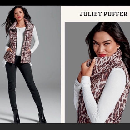 CAbi Juliet Leopard Animal Print Puffer Vest Size Small Mobwife