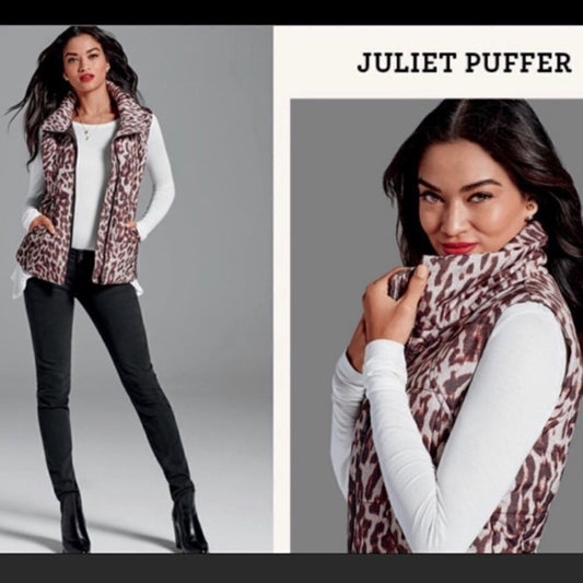 CAbi Juliet Leopard Animal Print Puffer Vest Size Small Mobwife