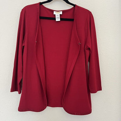 Talbots Open Front Rhinestone Embellishment Cardigan Blouse in Red Size Large