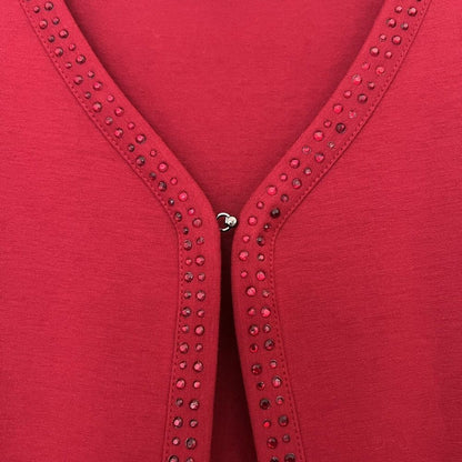 Talbots Open Front Rhinestone Embellishment Cardigan Blouse in Red Size Large