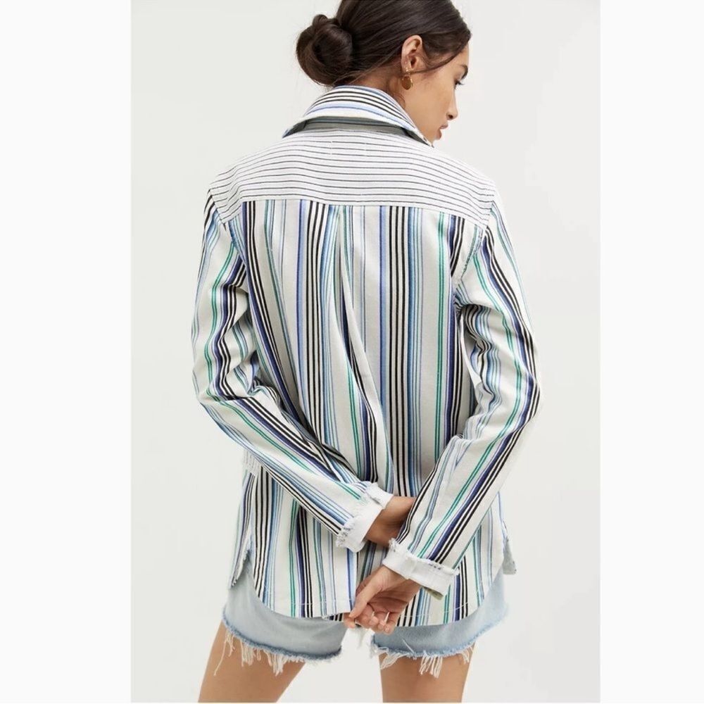 Anthropologie Maeve Striped Button Down Shacket Shirt Jacket NEW Size Medium