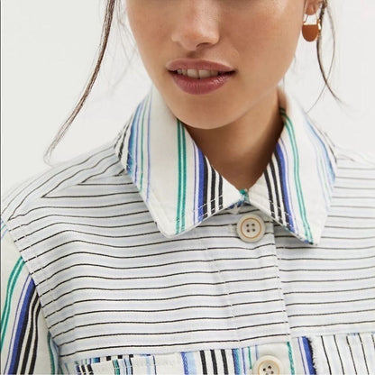Anthropologie Maeve Striped Button Down Shacket Shirt Jacket NEW Size Medium