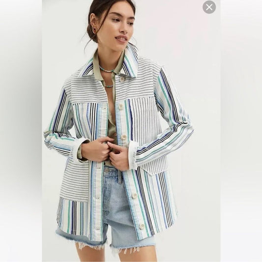 Anthropologie Maeve Striped Button Down Shacket Shirt Jacket NEW Size Medium