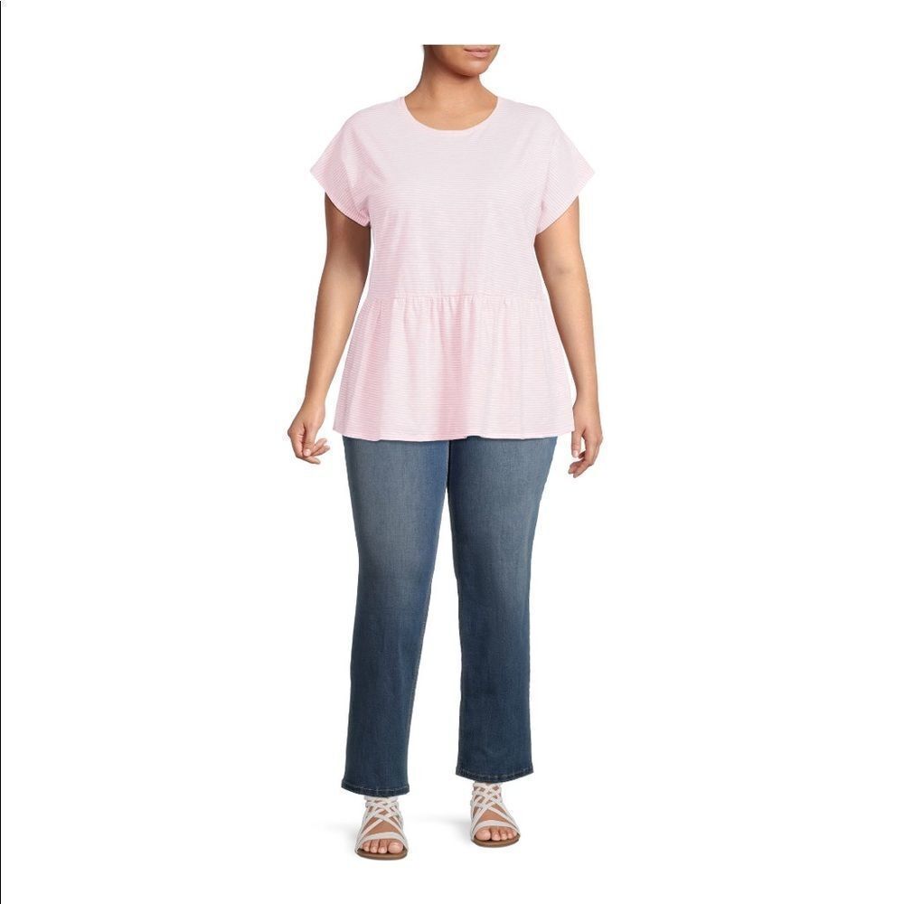 NWT Women’s Plus Size Striped Short Sleeve Peplum T-shirt