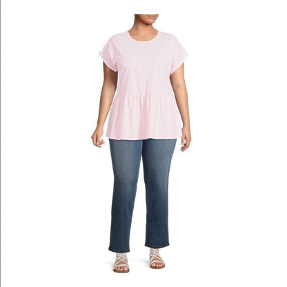 NWT Women’s Plus Size Striped Short Sleeve Peplum T-shirt