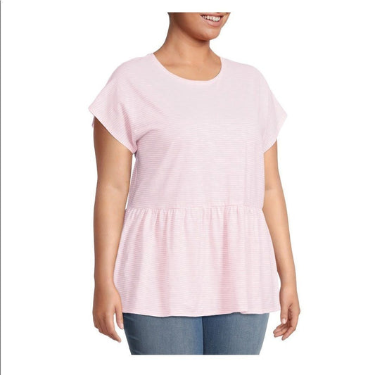 NWT Women’s Plus Size Striped Short Sleeve Peplum T-shirt
